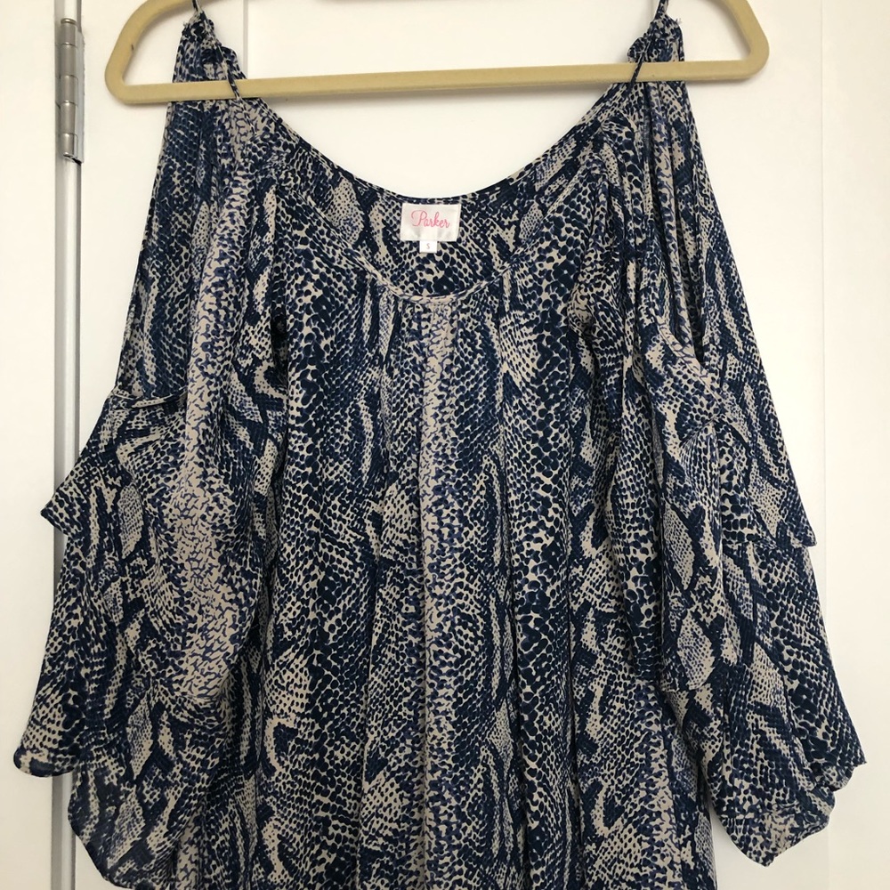 Parker Silk Snakeskin-Print, Open Shoulder Tunic - image 2